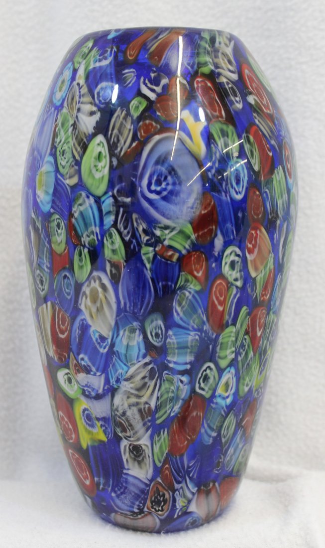 VINTAGE MURANO OVID VASE COBALT W MILLEFIORI CANES XW (1 of 6)