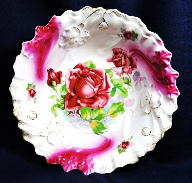 1910s PORZELLANFABRIK SORAU HP & ROSE TRANSFER BOWL XW (1 of 5)