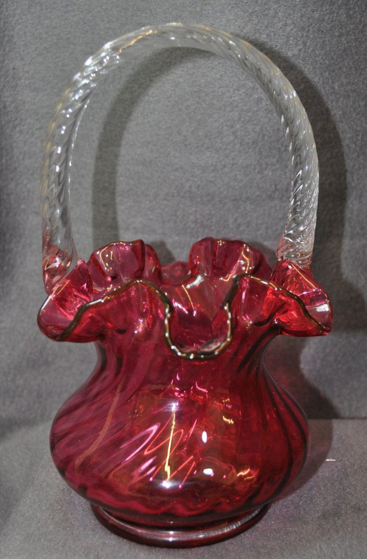 2002 FENTON SPIRAL OPTIC RIB COUNTRY CRANBERRY BASKETXW (1 of 8)