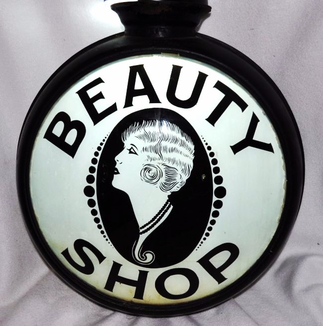 1920s RARE GLASS CAST METAL BEAUTY SHOP 2 SIDE GLOBE XT: The AEAA is exceptionally proud to showcase this ABSOLUTELY & INCREDIBLE & ORIGINAL 1920s DOUBLE SIDED CONVEX GLASS, ROARING TWENTIES BEAUTY SHOP FLAPPER FASHION LIGHTED GLASS GLOBE, IN THE ORIGINAL C
