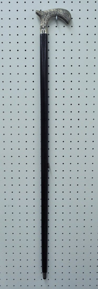 1980 PHILIPPINE EBONY SILVER PLT FLORAL WALKING CANE XW (1 of 5)