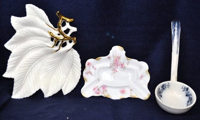 FITZ FLOYD NAPPY, FLOW BLUE LADLE, LIMOGES ASHTRAY XW (1 of 8)