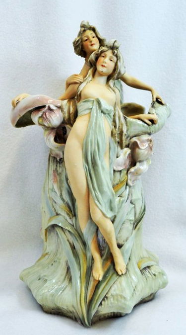 Vintage Victorian Lady Ceramic Figurine Marked Holland Mold Post 1940 Teal Gown Victorian Lady Ceramic Figurines Figurines