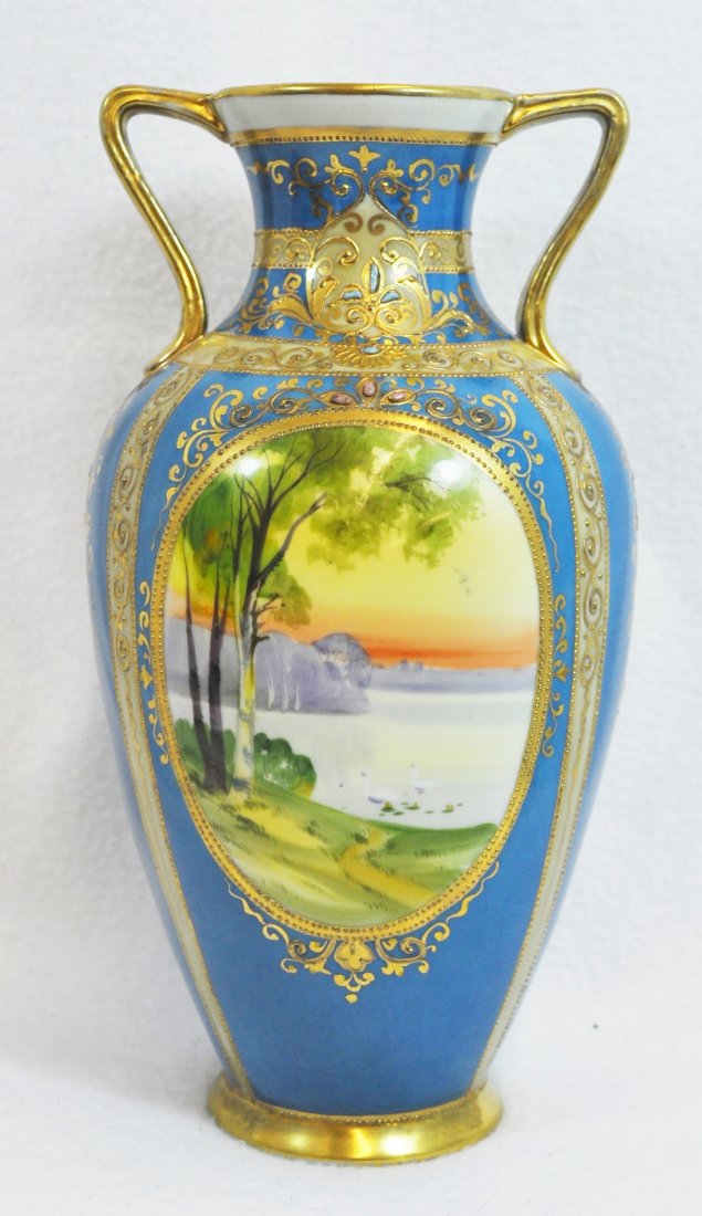 PRE-1921 HP NIPPON MORIMURA BROS GILDED SCENIC VASE (1 of 8)