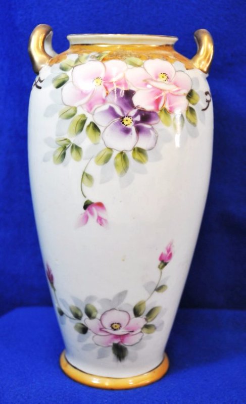 PRE-1921 HP EE BIBI NIPPON HANDLED CHERRY BLOSSOM VASE: The following treasure is from the living estate of Ailene & Buddy Ford; noted dealers and lifelong collectors of exceptional antique & vintage heirlooms. The Ford estate presents highly valuable item