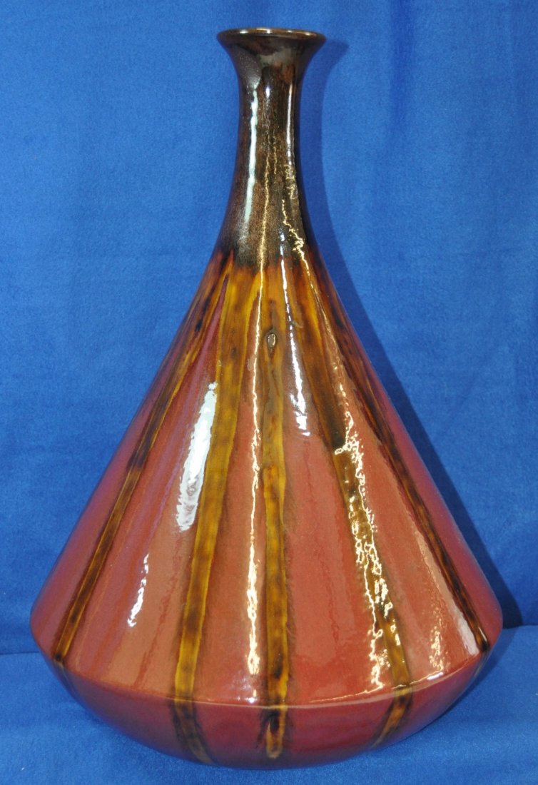 1980s GIANT RIBBED BRUSH GLAZE STUDIO POTTERY ROSE VASE (1 of 9)
