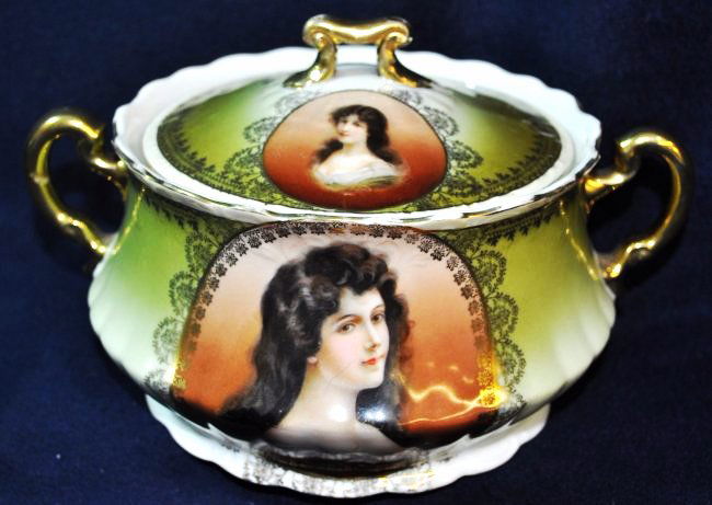 1930s AUSTRIAN PORCEDLAIN 4 TRANSFER LADY BISCUIT JAR (1 of 10)