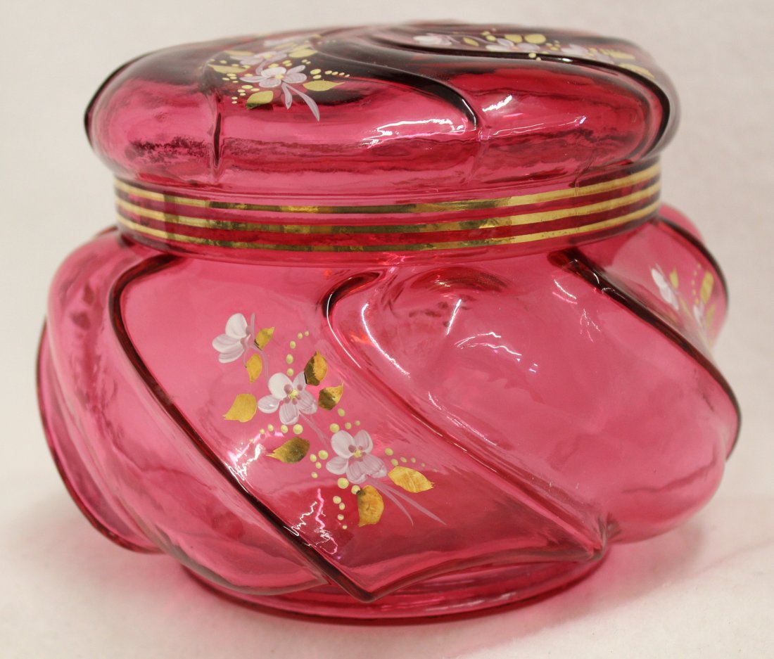 1980s LTD ED FENTON HP CRANBERRY WAVE CREST DRESSER BOX (1 of 10)