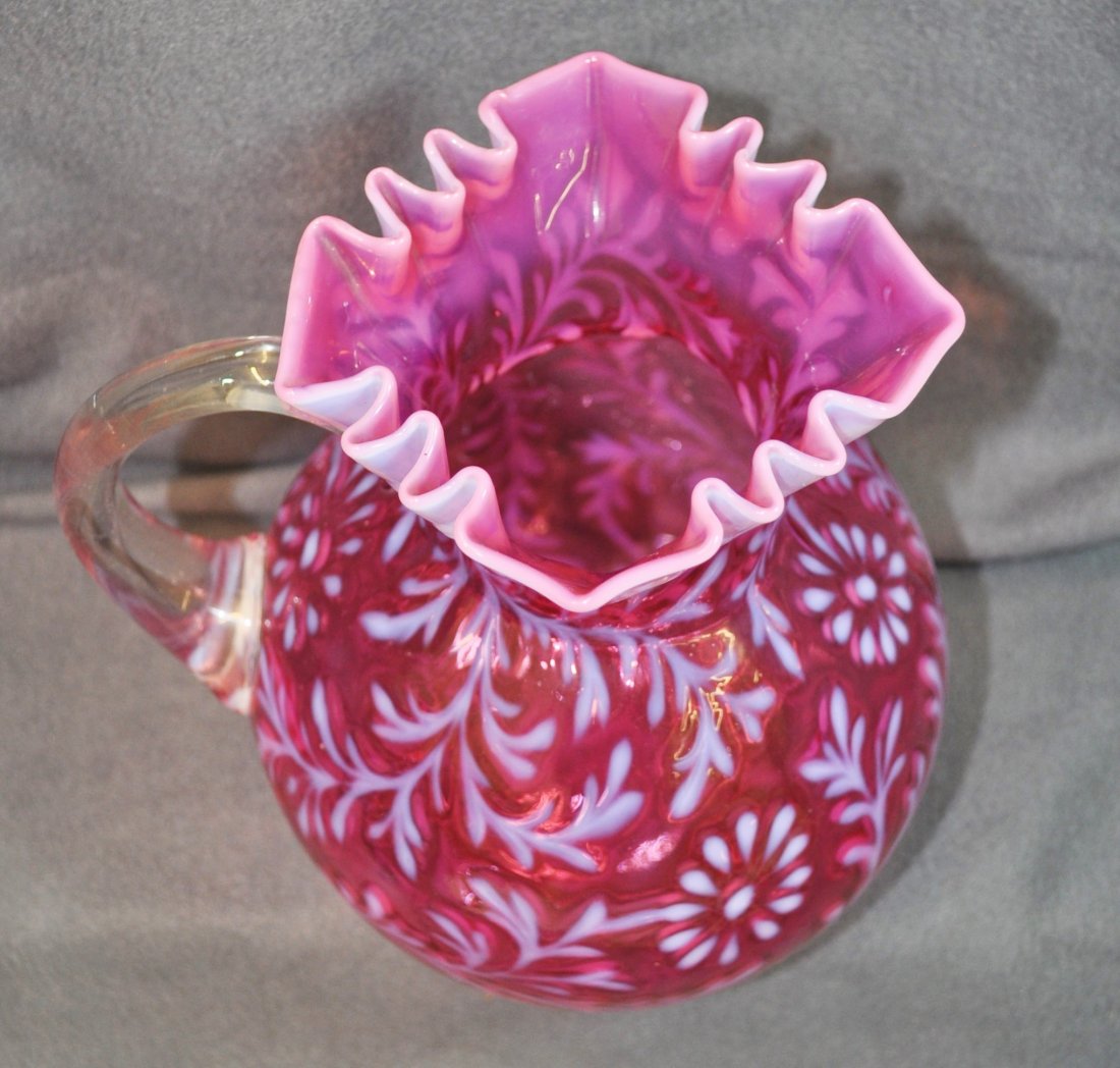 RARE DUGAN OPALESCENT CRANBERRY DAISY & FERN PITCHER (1 of 7)