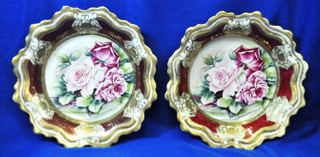 PRE 1921 PR HP NIPPON MAPLE LEAF MAROON TEA ROSE BOWLS (1 of 7)