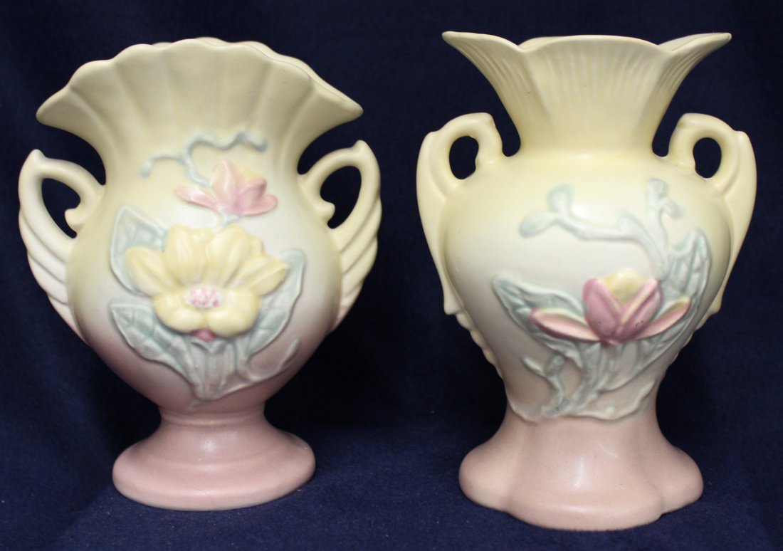 LOT TWO HULL POTTERY 6.25 INCH WILDFLOWER VASES: The following treasure is from the living estate of Ailene & Buddy Ford; noted dealers and lifelong collectors of exceptional antique & vintage heirlooms The AEAA is proud to present 2 Hull Pottery Wi