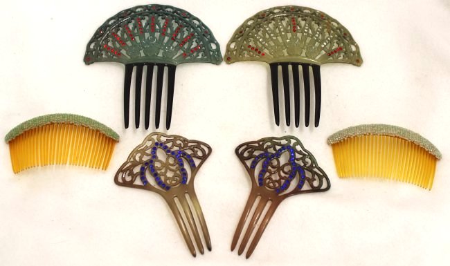 1930s 3 PR JEWEL BEADED SPANISH, STD COMBS KANT SLIP (1 of 8)