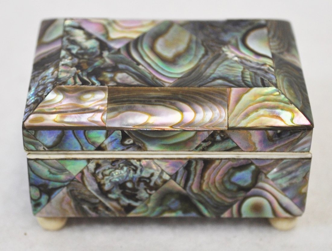 1920s RARE ABALONE & WALRUS TUSK CHINESE TRINKET BOX: The following treasure is from the living estate of Ailene & Buddy Ford; noted dealers and lifelong collectors of valuable antique & vintage heirlooms. The AEAA is exceptionally pleased to present thi