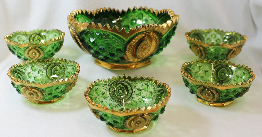 RARE 1908 NORTHWOOD #19 MEMPHIS GILT EMERALD BERRY SET (1 of 7)