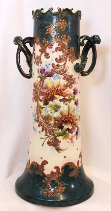 1910 GIANT JAPANESE HP MEIJI 16 IN VASE CHILONG HNDLS: The following treasure is from the living estate of Ailene & Buddy Ford; noted dealers and lifelong collectors of valuable antique & vintage heirlooms. XXXXXXXXXXXXXXXXXXXXXXXXXXXXXXXXXXXXXXXXXXXXXXXX
