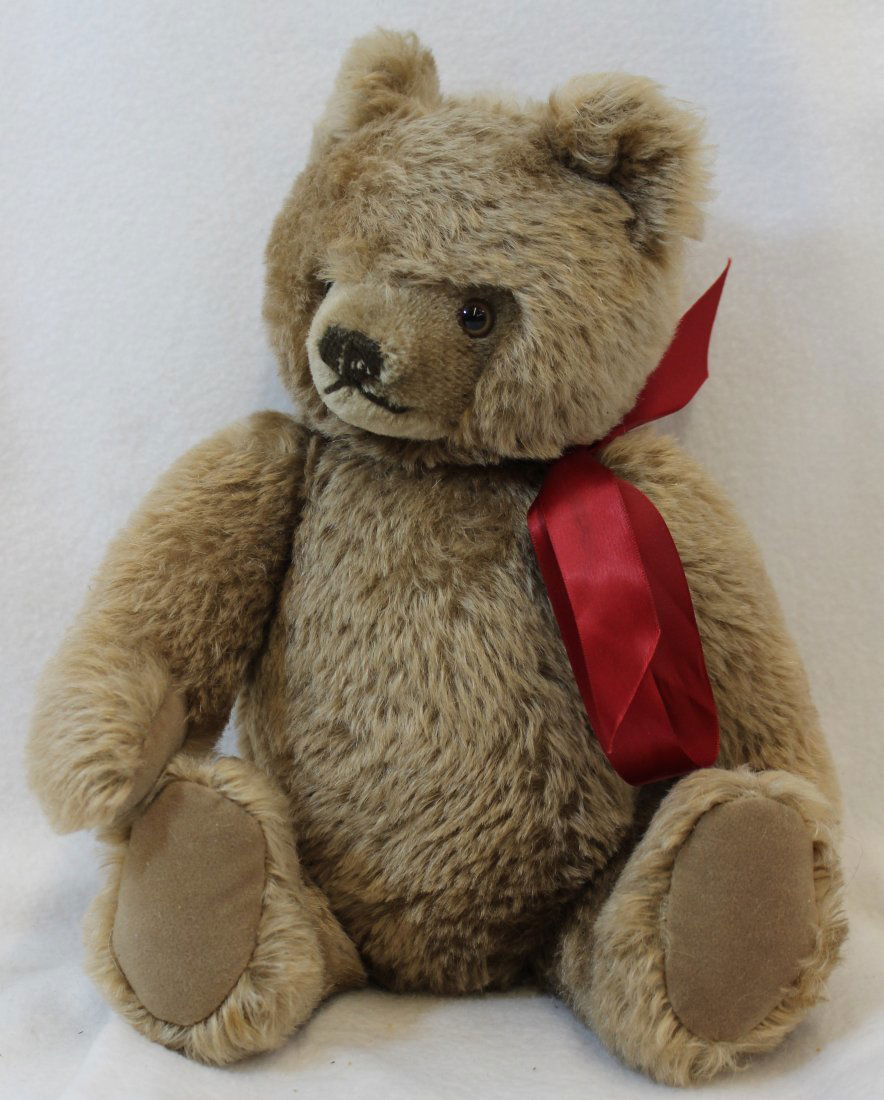 1969 STEIFF BEAR SILVER BUTTON RED BOW JOINTED (1 of 9)