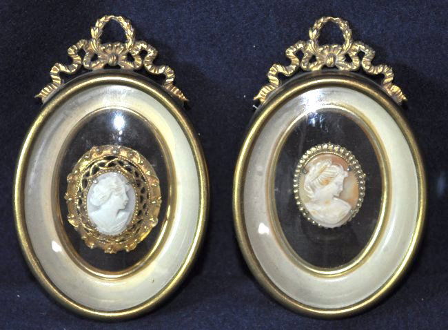 1920 HAND CUT CAMEO BROOCHES, FRENCH OVAL ORMOLU FRAMES (1 of 10)