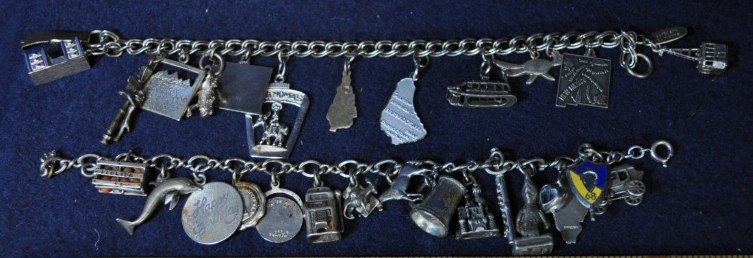 CHARM BRACELETS W/ STERLING SILVER CHARMS SOUVENIR 2 PC (1 of 10)