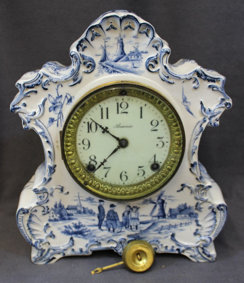 RARE ANSONIA SARANAC DELFT MANTLE CLOCK (1 of 9)