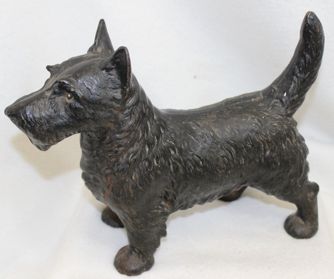 ANTIQUE HUBELY REPAINTED CAST IRON SCOTTIE DOOR STOP: The following antique is from the living estate of Ailene & Buddy Ford; noted dealers and lifelong collectors of valuable antique & vintage heirlooms. The AEAA is particularly pleased to present what 