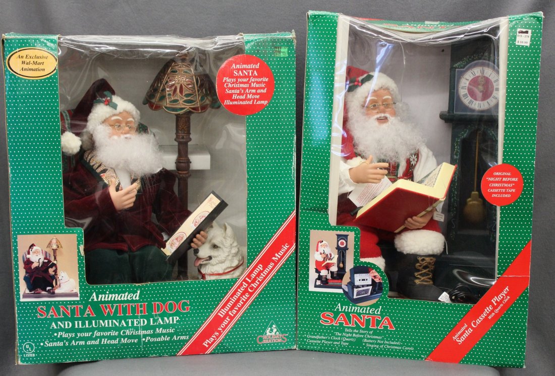 LOT 2 LARGE 22 INCH ANIMATED SANTA'S MUSICAL CHRISTMAS: The following treasure is from the living estate of Ailene & Buddy Ford; noted dealers and lifelong collectors of exceptional antique & vintage heirlooms. Presented for your consideration this lot of 