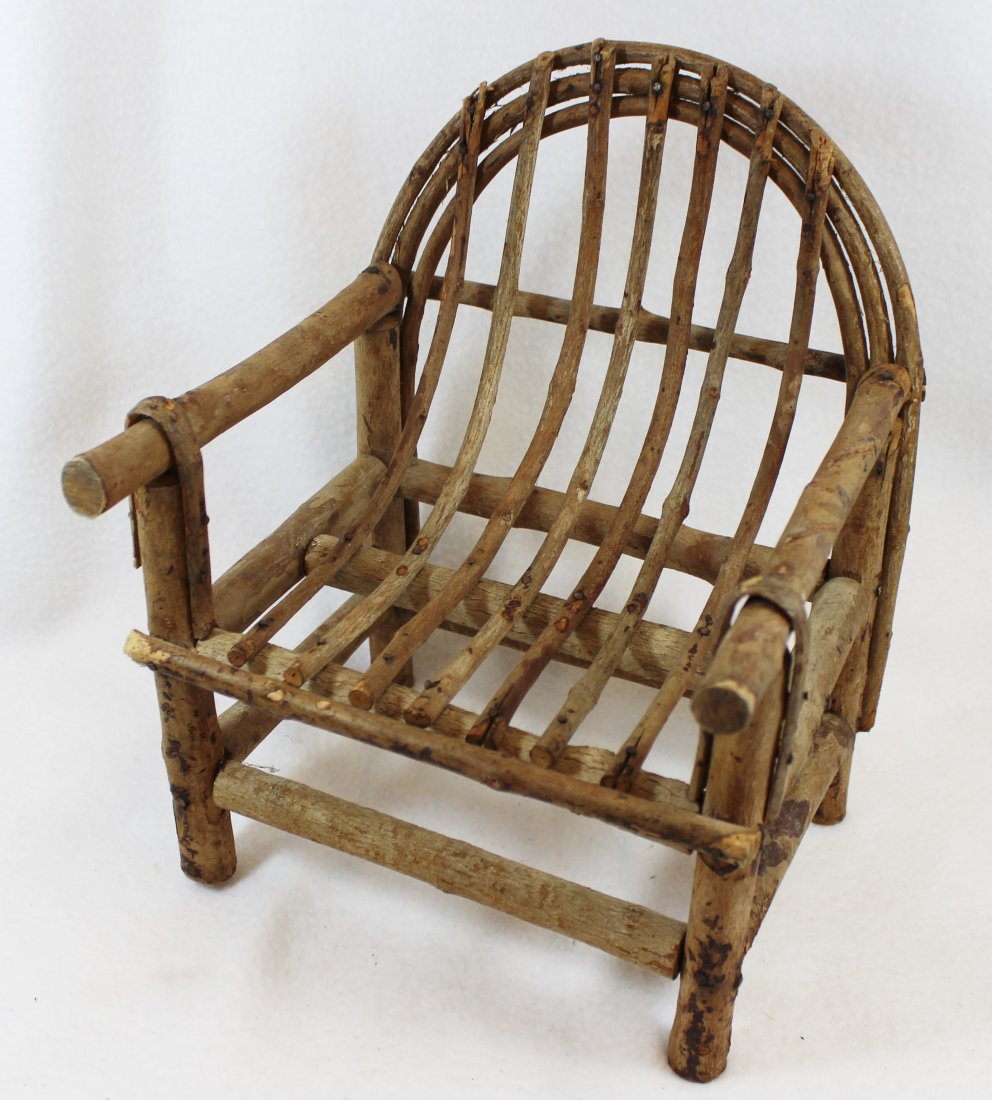 1930s RARE AMERICANA HD MADE BENTWOOD STICK DOLL CHAIR: The AEAA is very pleased to present this true piece of Americana, and American history. This is a marvelous 80 year old Bentwood twig and stick child's doll chair made in front of the one owner when h