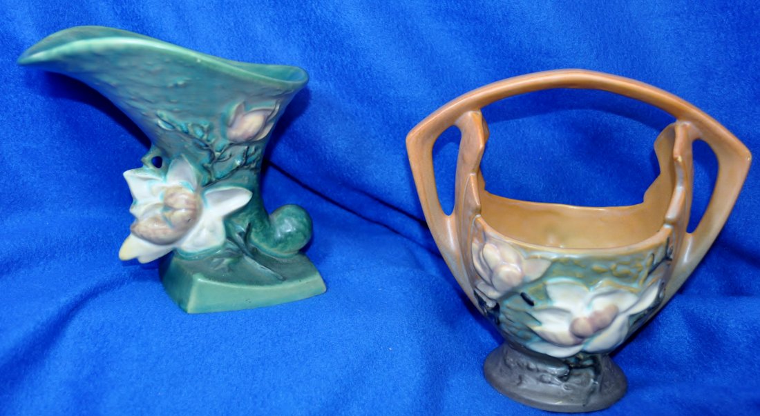 LOT 2 ROSEVILLE POTTERY 184-6 & 383-7 ART DECO BASKET (1 of 9)