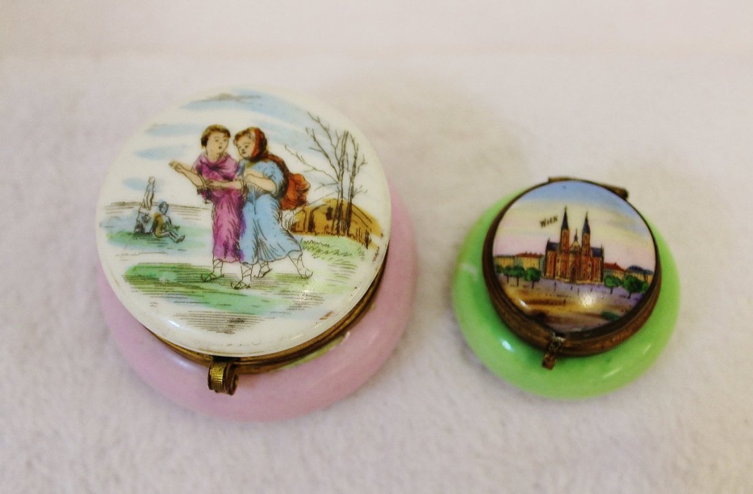 1910-1915 FRENCH PORCELAIN & ORMOLU SCENIC PATCH BOXES (1 of 6)