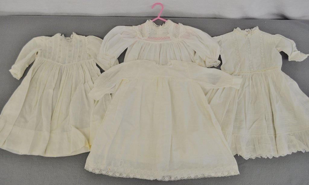 VTG DOLL DRESSES GOWNS COTTON VICTORIAN EYELET RIBBON (1 of 9)