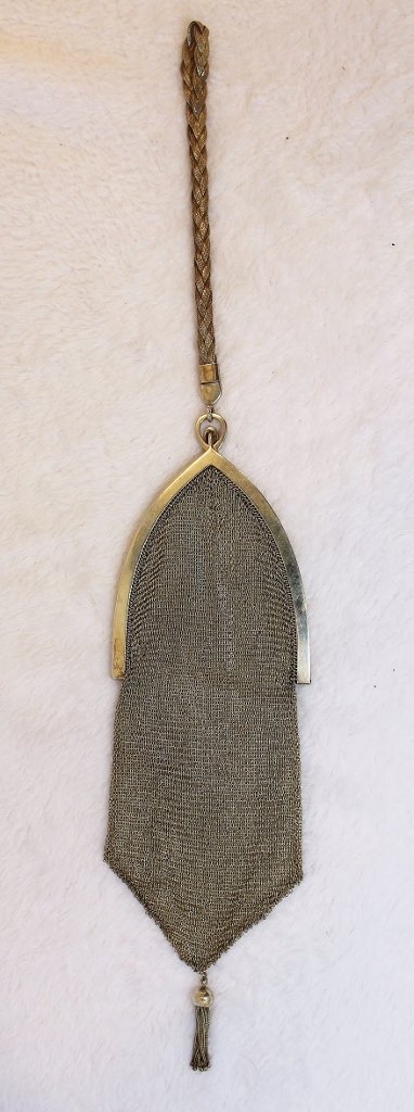 STERLING SILVER CHAINMAIL PURSE W/ TURQUOISE BUTTON (1 of 8)