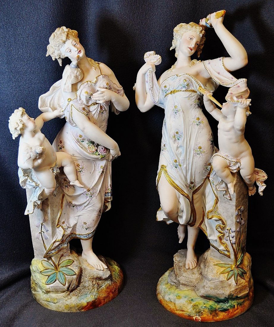 1895-1905 PAIR HUGE FRENCH HP BISQUE F PEYCOIT? FIGURES (1 of 9)