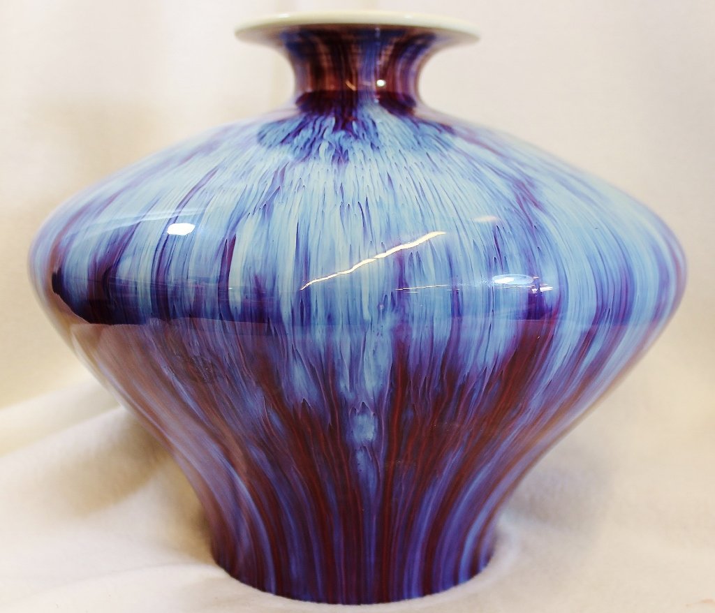 1980s GIANT CHINESE PORCELAIN LONG STEM DRIP GLAZE VASE (1 of 6)