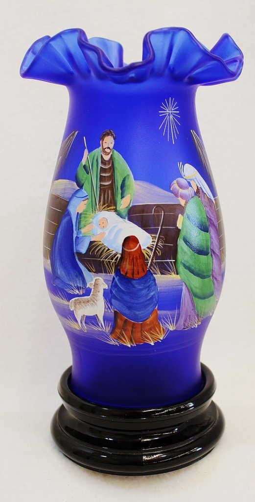 2001 LTD ED FENTON ROYAL BLUE SATIN NATIVITY FAIRY LAMP (1 of 8)