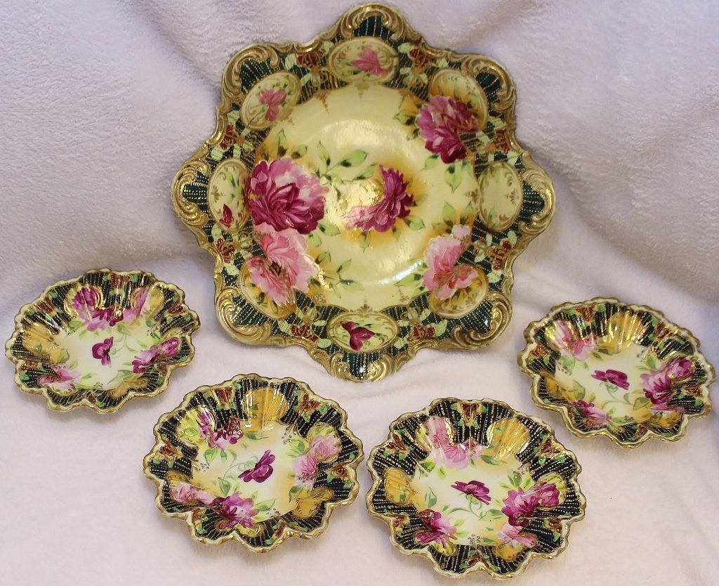 PRE 1921 GERMAN EXPORT HP NIPPON ROSE EMERALD BERRY SET (1 of 10)