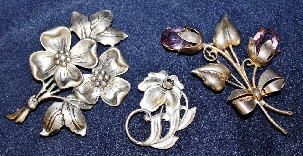 DANECRAFT & BEAU STERLING PINS/BROOCHES FLORAL 3 PCS (1 of 9)