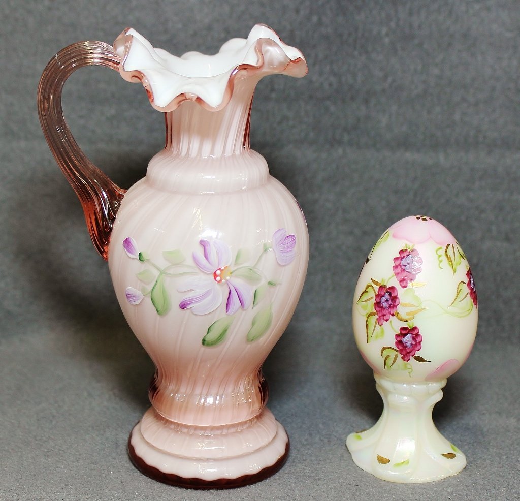 1996 FENTON LTD ED DUSTY ROSE SPIRAL RIB VASE & HP EGG (1 of 7)