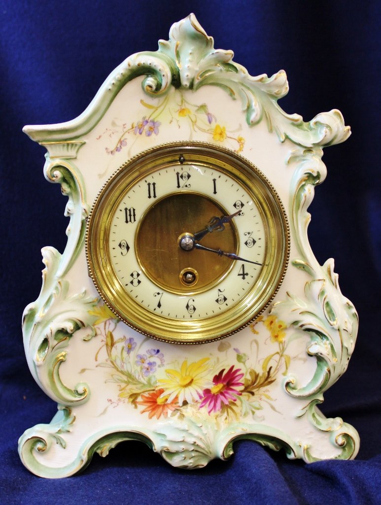 1890 JAPY FRERES PORCELAIN MANTEL CLOCK (1 of 6)