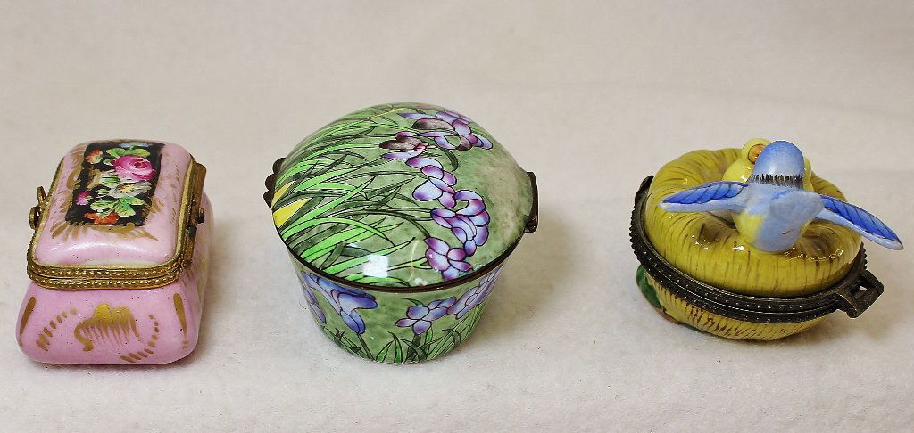 1920s 1950 HP FRENCH ORMOLU FLORAL, BIRDS TRINKET BOXES (1 of 10)