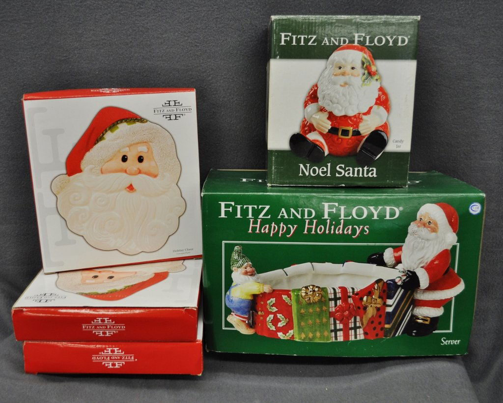 FITZ & FLOYD CHRISTMAS SANTAS 5 PCS  BOWL PLATES CANDY (1 of 7)