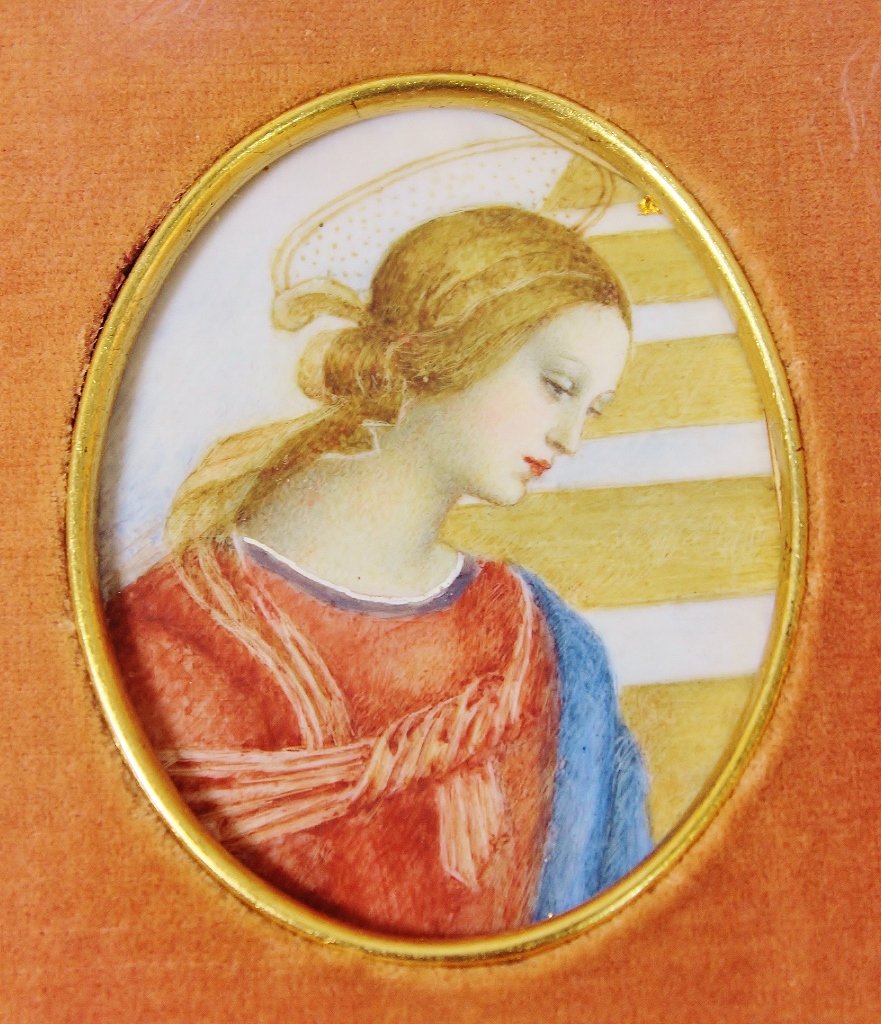 1930 ITALIAN HP FRAMED VIRGIN MARY POLISHED SHEET IVORY (1 of 4)