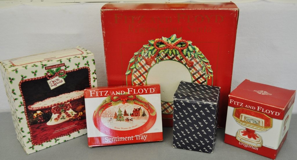 FITZ FLOYD CHRISTMAS BOWL TREASURE BOX & GREGORIAN 5 PC (1 of 9)