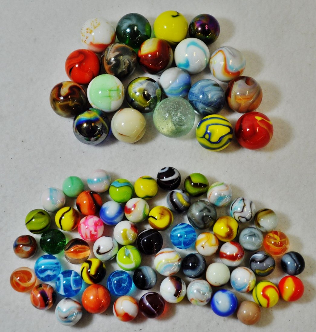 20th CENTURY MACHINE MADE .5-1.325 INCH DIVERSE MARBLES: WE SHIP! The AEAA is proud to present this stunning lot of approximately (70) count 20th century machine made marbles, with an occasional valuable transitional or two included. Our forms represent, mu