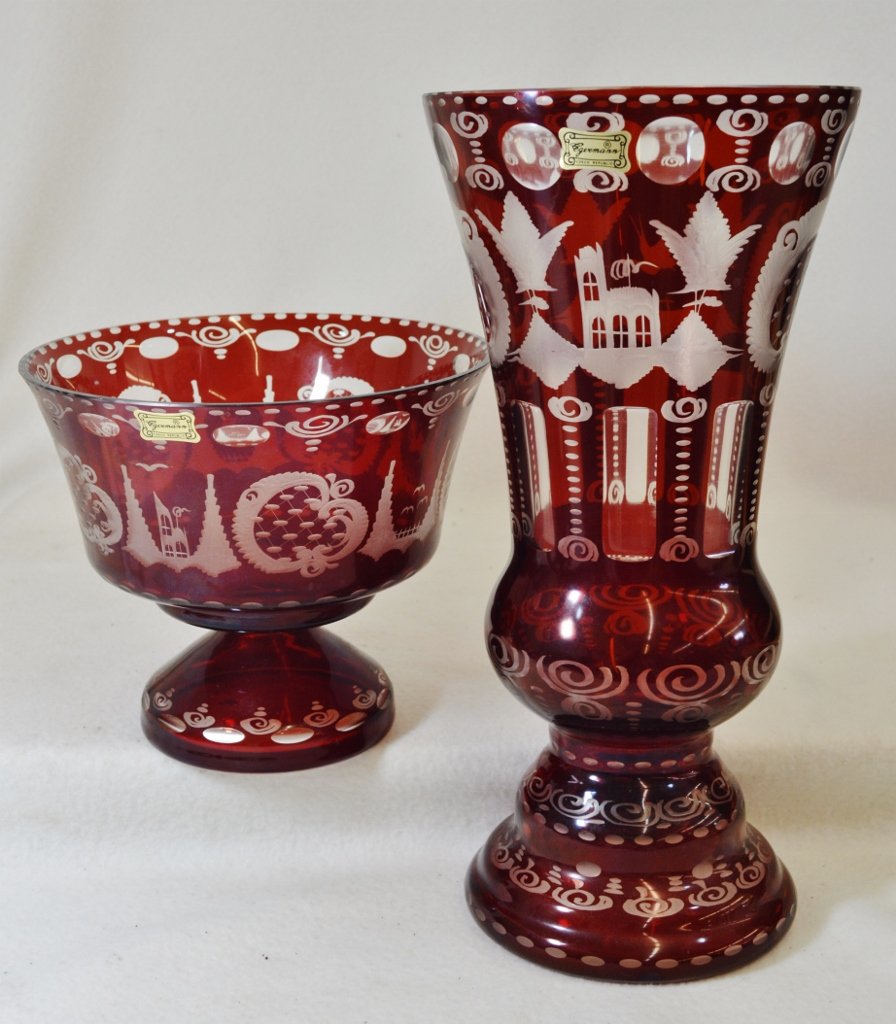1990s EGERMANN BOHEMIAN RUBY ETCHED TO CRYSTAL PIECES (1 of 6)