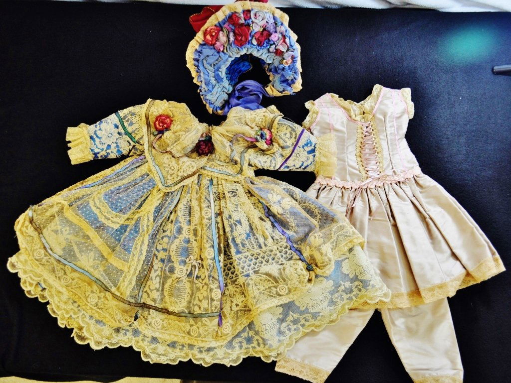 VICTORIAN DOLL DRESS BONNET PETTICOAT BLOOMERS BLUE HM (1 of 5)