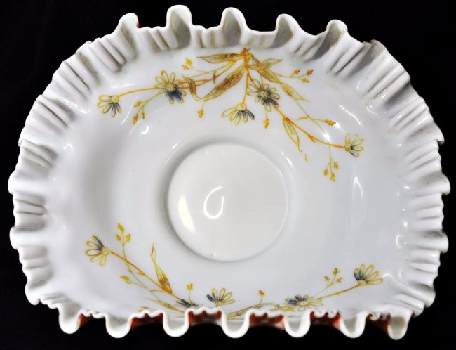 1900 HARRACH HP M CRIMP CUSTARD GLASS BRIDES BOWL (1 of 8)