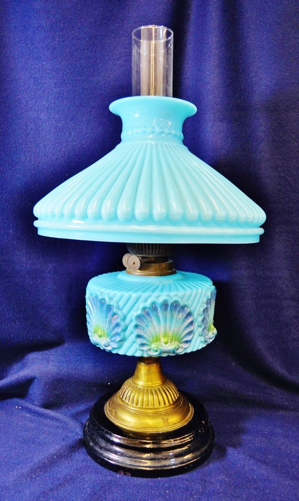 1885-95 RARE ENGLISH DUPLEX BURNER CLAM SHELL OIL LAMP (1 of 9)
