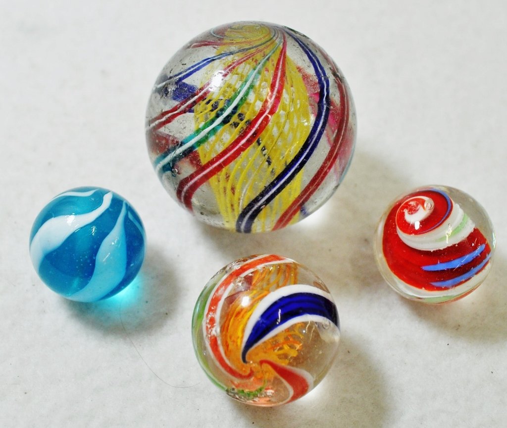 RARE 1890s CANE CUT 1.875 LATTICINO + 1 & SWIRL MARBLES (1 of 8)