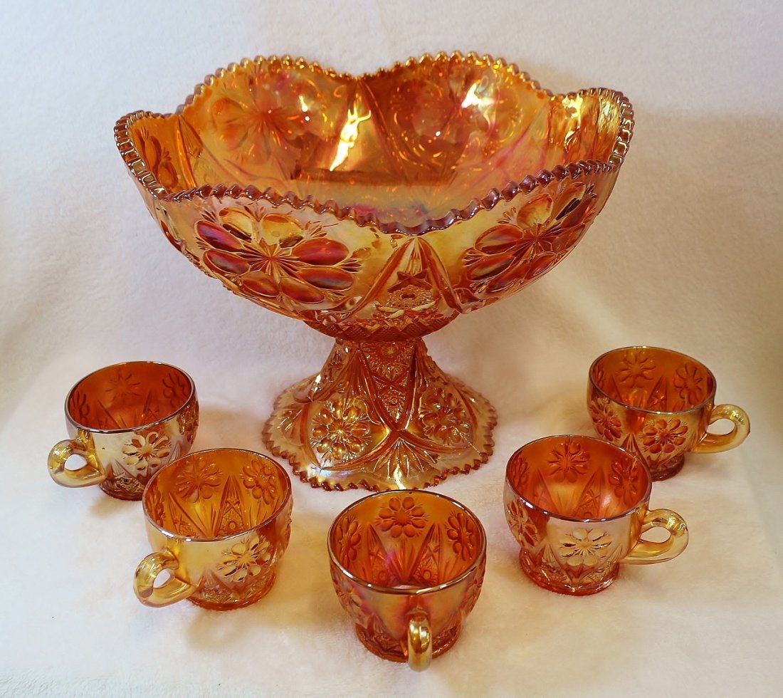 1915 IMPERIAL GLASS MARIGOLD CARNIVAL #474 PUNCH SET (1 of 7)
