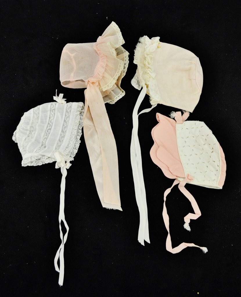 DOLL BONNETS PINK & WHITE 4 PCS LACE EYELET TULLE (1 of 4)