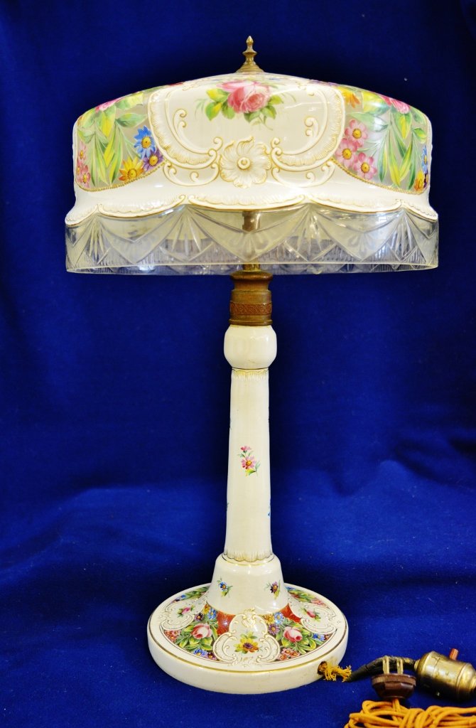 1930 FRENCH HP LOUIS XIV MEDALLION FLORAL ELECTRIC LAMP (1 of 9)